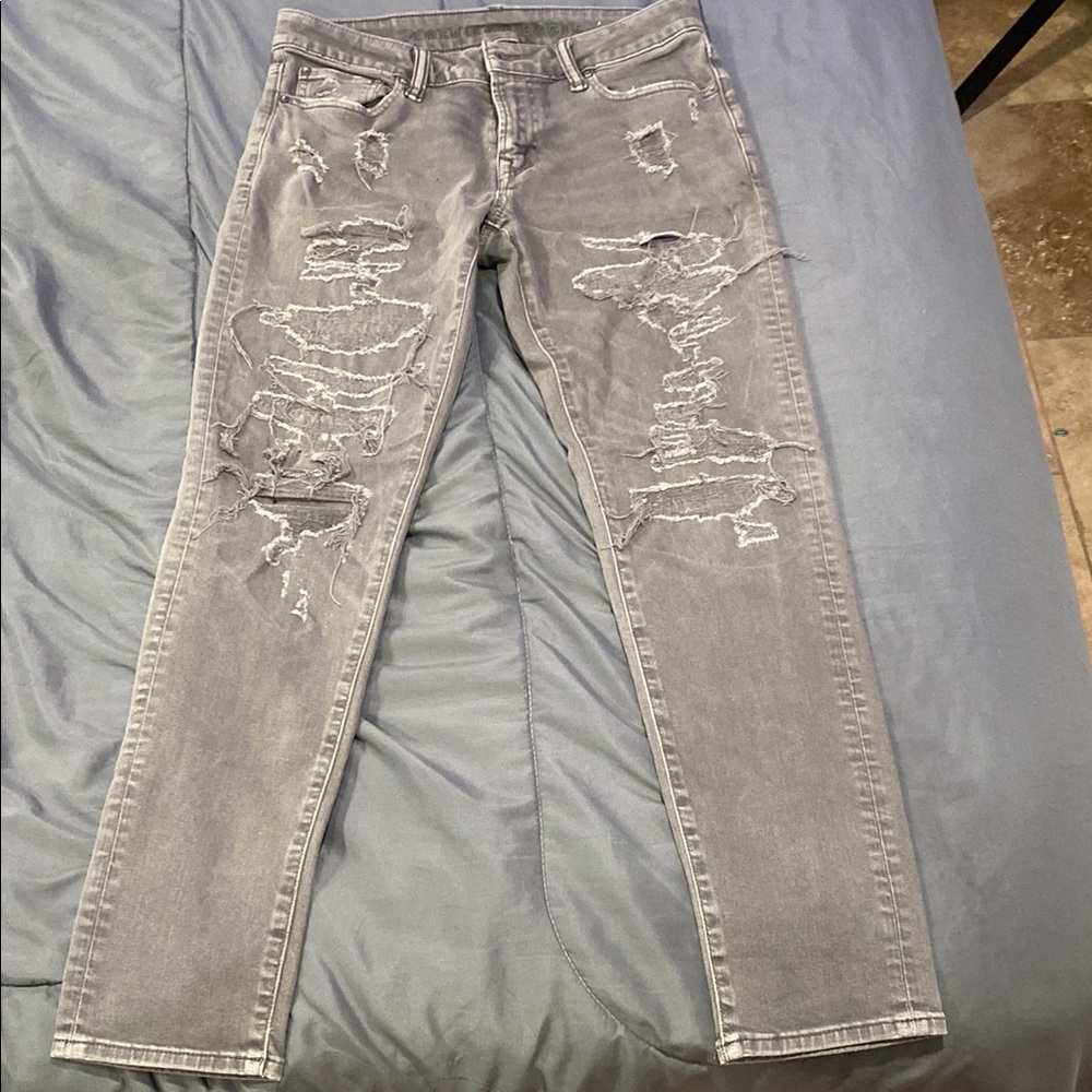 American Eagle Outfitters Gray Skinny Jeans with Distressing